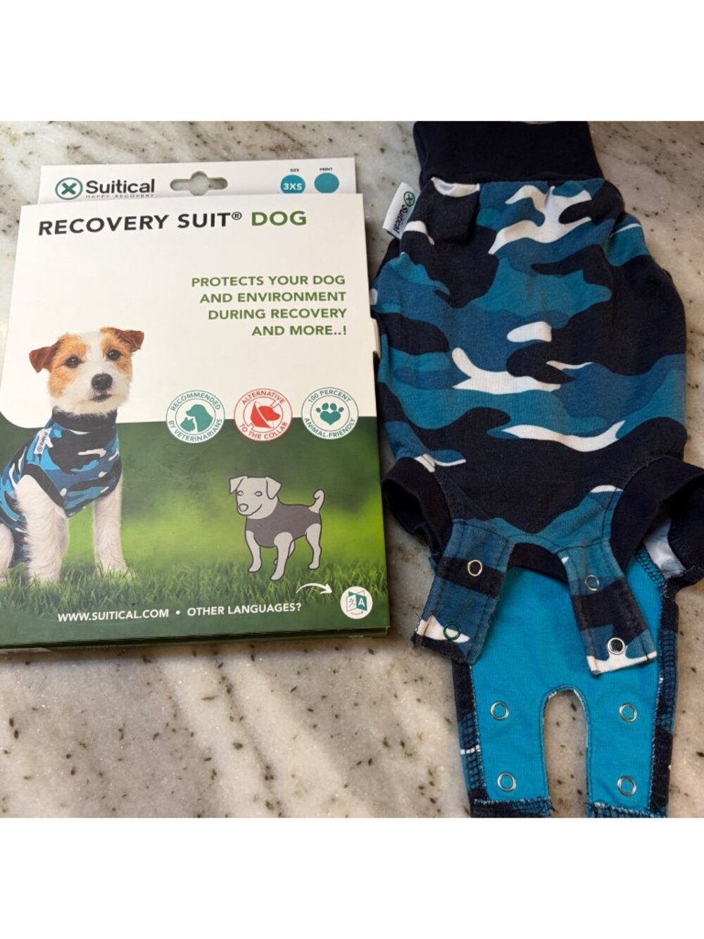 Suitical Dog Recovery Suit XXXS Wound Protection Rear Fastening Camo Snap